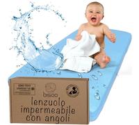 Bisoo Lenzuolo Magico Miniculla 50x100 cm. Lenzuolino in Jersey Cotone Impermeabile e Traspirante per Culla Fianco Letto. Risparmi Perché Non Serve Coprimaterasso. Cert. Oeko-Tex, Blu 100x50