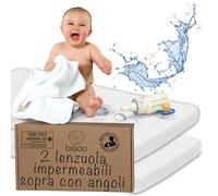 Bisoo Lenzuolo Magico per Letto Montessori Bambini 80 x 160. Lenzuola con Angoli in Jersey di Cotone Impermeabile e Traspirante. Risparmi Perché Non Serve Coprimaterasso. Cert OekoTex 2x Bianco 160x80