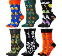 BISOOUSOX 6 Paia di Divertenti Calzini di Halloween per Donna Taglia 36-40 Regali di Halloween Calzini Colorati in Cotone Divertenti Calzini di Zucca Scheletro Spaventoso