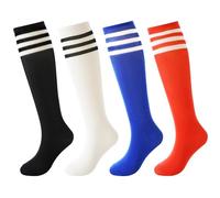 BISOUSOX 4 paia di calzini da calcio unisex per bambini per età 6-8/9-12 anni calzini alti al ginocchio calzini da calcio per ragazzi calzini a righe calzini da calcio calzini da corsa calzini da