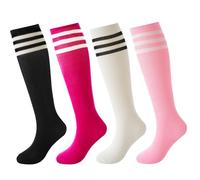 BISOUSOX 4 paia di calzini da calcio unisex per bambini per età 6-8/9-12 anni calzini alti al ginocchio calzini da calcio per ragazzi calzini a righe calzini da calcio calzini da corsa calzini da