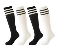 BISOUSOX 4 paia di calzini da calcio unisex per bambini per età 6-8/9-12 anni calzini alti al ginocchio calzini da calcio per ragazzi calzini a righe calzini da calcio calzini da corsa calzini da
