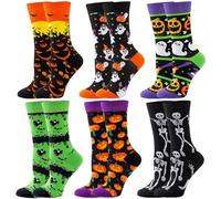BISOUSOX Calzini Donna Divertenti 6 Pairs Calzini di Halloween Calzini Divertenti Calzini Divertenti Regalo di Halloween Donna Uomo Cotone 36-40 Calzini di Zucca Scheletro