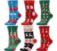 BISOUSOX Calzini Natale Donna Divertenti 6 Paia Cotone Calze Natalizie Colorate Regalo Donna Uomo 36-40 Babbo Natale