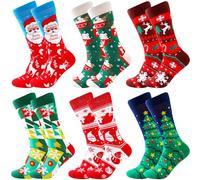 BISOUSOX Regalo di Christams per Gli Uomini Calze di Natale Uomo 6 Paia Calzini Divertenti Cotone Taglia 39-46 Babbo Natale Renna Uomo di Pan di Zenzero