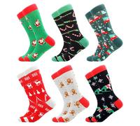 BISOUSOX Regalo di Christams per Gli Uomini Calze di Natale Uomo 6 Paia Calzini Divertenti Cotone Taglia 39-46 Babbo Natale Renna Uomo di Pan di Zenzero