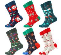 BISOUSOX Regalo di Christams per Gli Uomini Calze di Natale Uomo 6 Paia Calzini Divertenti Cotone Taglia 39-46 Babbo Natale Renna Uomo di Pan di Zenzero