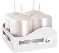 Bispol Set di 4 candele votive, 13 colori a scelta, durata 7 ore (bianco perla)