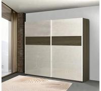 Bissolo Casa Armadio a 2 Ante Scorrevoli in Rovere Tartufo e Bianco Lucido Guardaroba Spazioso con 2 Ripiani e 2 Tubi Appendiabiti 240 X 63 X H. 220