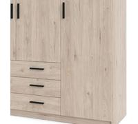 Bissolo Casa Armadio Moderno 4 Ante, 3 Cassetti, Jackson Hickory, 195,5x49,8x200,4 cm, Laminato