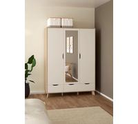 Bissolo Casa Armadio Moderno con 3 Ante, 1 Specchio, 2 Cassetti, 147,2x58,1x201 cm, Hickory Jackson e Bianco Opaco