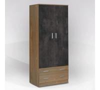 Bissolo Casa Armadio Multiuso 2 Ante e 2 Cassetti, 77x52x182 cm, Noce Stelvio e Ossido Nero, con Appendiabiti