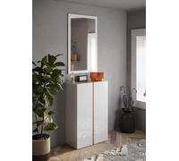 Bissolo Casa Armadio Multiuso Basso 2 Ante 5 Ripiani Bianco Lucido e Rovere Cadiz - Scarpiera Frame 70x35x111 cm Made in Italy