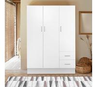 Bissolo Casa Armadio Multiuso Bianco Opaco 120x50x170 cm con 3 Ante e 2 Cassetti, Mobile con Tubi Appendiabiti in Laminato, Armadio per Camera da Letto, Lavanderia, Ripostiglio e Garage