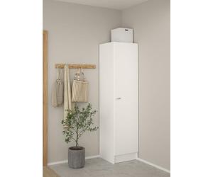 Bissolo Casa Armadio Multiuso Salvaspazio MOD. Focus Bianco Opaco 49,2x47x200 cm con 1 Anta Reversibile, 4 Ripiani Regolabili e Tubo Appendiabiti, Mobile in Laminato per Casa e Cucina