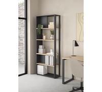 Bissolo Casa Libreria Moderna Bifacciale, 79,6 x 34,4 x 204,7 cm, Struttura Grigio Opaco con Ripiani Jackson Hickory, 4 Ripiani