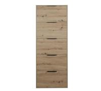 Bissolo Casa Scarpiera a 5 Ribalte, Rovere Artisan, 65 x 15 x 173,5 cm, Maniglie in Metallo Nero, Capacità 15 Paia