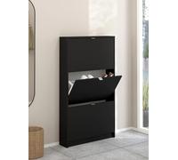 Bissolo Casa Scarpiera Moderna a 3 Ribalte, Mobile Portascarpe in Laminato Nero Opaco, 70.3x16.5x123.6 cm, Capacità 6 Paia, con Maniglia in Metallo