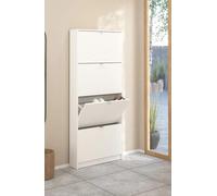 Bissolo Casa Scarpiera Moderna in Laminato Bianco Opaco, 70.3x16.5x162 cm, 4 Ribalte con Maniglie in Metallo, Capacità 9 Paia di Scarpe, Mobile Salvaspazio