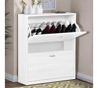 Bissolo Casa Scarpiera Salvaspazio a 2 Ante a Ribalta - Mobile Portascarpe Basso per Ingresso, Camera o Bagno (63 x 24 x h80 cm) Rovere Sbiancato