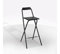 Bissolo Casa Sgabello Alto Pieghevole in Metallo, Seduta in MDF, 47.5 x 50 x 98 cm, Nero