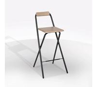 Bissolo Casa Sgabello Alto Pieghevole, Seduta in MDF Naturale, Struttura in Metallo Nero, 47,5 x 50 x 98 cm, Altezza Seduta 75,5 cm