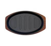 Bistecca da 25,4 cm con base in legno - Piastra in ghisa per barbecue | Piatto da bistecca in ghisa per picnic, barbecue, ristorante, cucina, per servire la casa, grigliare, cucinare