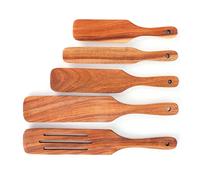 Bistecca spatola in legno cucina spatola set di 5 natura naturale di cucina in teak resistente al calore resistente al bastone non stick per la cucina per casa griglie barbecue