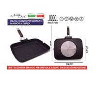 Bistecchiera Antiaderente anche Induzione Manico Pieghevole 25 x 35 cm