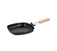 BISTECCHIERA ANTIADERENTE PIASTRA GRIGLIA CON MANICO PIEGHEVOLE IN LEGNO 24X24CM