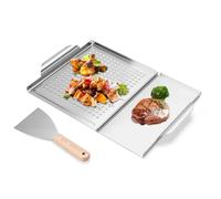 Bistecchiera con manici e fori, in acciaio inox, per barbecue a gas e carbone, per esterni, con superficie piana per verdure e carne