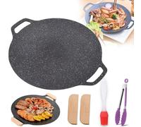 Bistecchiera coreana rotonda antiaderente da 28 cm, per cucinare interni/esterni, perfetta per campeggio e frittura, versatile da forno per carne e grigliate