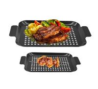 Bistecchiera da cucina, vassoio per barbecue antiaderente, dimensioni doppie, 41,8 x 25,3 x 2,5 cm, resistente e adorabile, per campeggio, uso interno ed esterno, per griglie a carbone, griglie