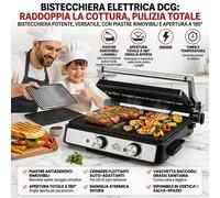 Bistecchiera Elettrica Grill 2000W Piastra Antiaderente 180° BBQ Panini Carne