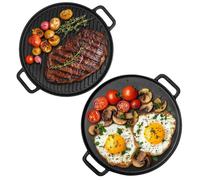 Bistecchiera Ghisa 30 cm Reversibile con Piastra Piatta e Rigata Griglia Rotonda
