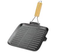 BISTECCHIERA GHISA GREZZA PIENA PESANTE QUADRATA ANTIADERENTE MANICO LEGNO 24 cm