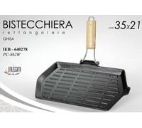 BISTECCHIERA GHISA PESANTE RETTANGOLARE ANTIADERENTE MANICO LEGNO 3521CM