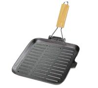 BISTECCHIERA GHISA PIENA PESANTE PROFESSIONALE ANTIADERENTE MANICO LEGNO 24 cm