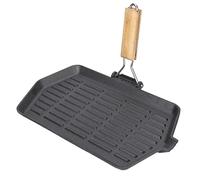 Bistecchiera in Ghisa Lodge - Design Portatile Pieghevole, 21x35, Antiaderente, Riscaldamento Uniforme, Manico in Legno - Ideale Per Friggere Bistecche