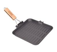 Bistecchiera in Ghisa piastra Antiaderente 24x24cm griglia con Manico in Legno e Beccuccio Scolo Grassi per Induzione Gas e Ceramica Cucina Sana per arrostire pesce carne verdura barbecue in casa