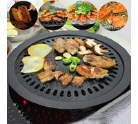 Bistecchiera in Metallo, Griglia per Barbecue, Piastra di Cottura, Rotonda, 32 cm, Griglia Antiaderente Senza Fumo, Vassoio per Barbecue con Supporto per Piastra di Cottura