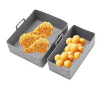 Bistecchiera in silicone per friggitrice ad aria, confezione da 2, compatibile con EY901840 Tower T17099, antiaderenti, facili da pulire, misura grande 21 x 18 x 7 cm, piccola 21 x 10,5 x 7 cm, grigio