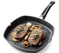 Bistecchiera Piastra Da Cucina Antiaderente 28 cm Adatta a Induzione Manico Soft Touch In Alluminio Pressofuso Griglia Rettangolare (28 cm)