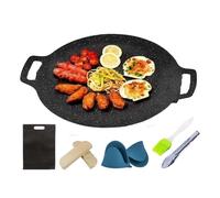 Bistecchiera Portatile - Ferro 32-38 Cm | Padella Per Griglia Coreana Compatta Con Guanti Antiscottatura Manico In Legno Per Spazzola Per Olio Clip Per Barbecue | Cucinare Campeggio Picnic Gi