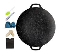 Bistecchiera Portatile - Ferro 32-38 Cm | Padella Per Griglia Coreana Compatta Con Guanti Antiscottatura Manico In Legno Per Spazzola Per Olio Clip Per Barbecue | Cucinare Campeggio Picnic Gi