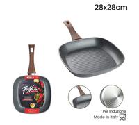 BISTECCHIERA QUADRATA ANTIADERENTE ANTIGRAFFIO PER INDUZIONE MANICO LEGNO DA 24X