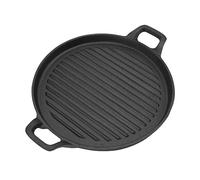 Bistecchiera Rotonda Antiaderente, Fry Top Multiuso in Ghisa Rigata Padella Casalinga con Manici, Padella Portatile da Esterno per Falò, Fornello Elettrico(24 cm / 9,4 pollici)