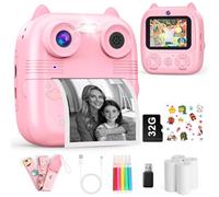 Bistfy Macchina Fotografica Bambini Istantanea, 48MP e 1080FHD Dual-Camera Obiettivo Fotocamera Digitale con 4 Rulli di Carta da Stampa 2,4 Pollici IPS Schermo di Protezione Oculare 32GB Scheda (Rosa)