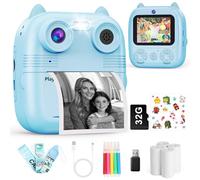Bistfy Macchina Fotografica Bambini Istantanea, 48MP e 1080FHD Dual-Camera Obiettivo Fotocamera Digitale con 4 Rulli di Carta da Stampa 2,4 Pollici IPS Schermo di Protezione Oculare 32GB Scheda (Blu)