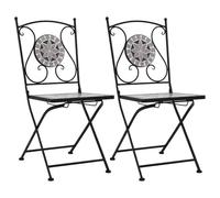 Bistro Chairs with Mosaic Design 2-Piece Set Gray, Powder Coated Iron Frame & Waterproof Ceramic Seat, Outdoor Garden Balcony Decor, Durable Comfortable Seating for Patio, Max Load 110kg